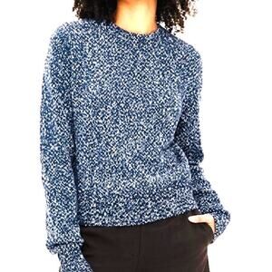 Cinq a Sept Sweater Tara Shaker Pullover Women's Small Navy Marled Crew